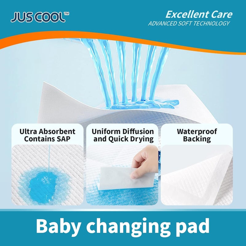 JUS COOl Baby Disposable Changing Pads, 18”x 24”(100 Count) Underpads Portable Diaper Changing Pads, Soft Bed Pads Ultra Absorbent and Waterproof - Image 3